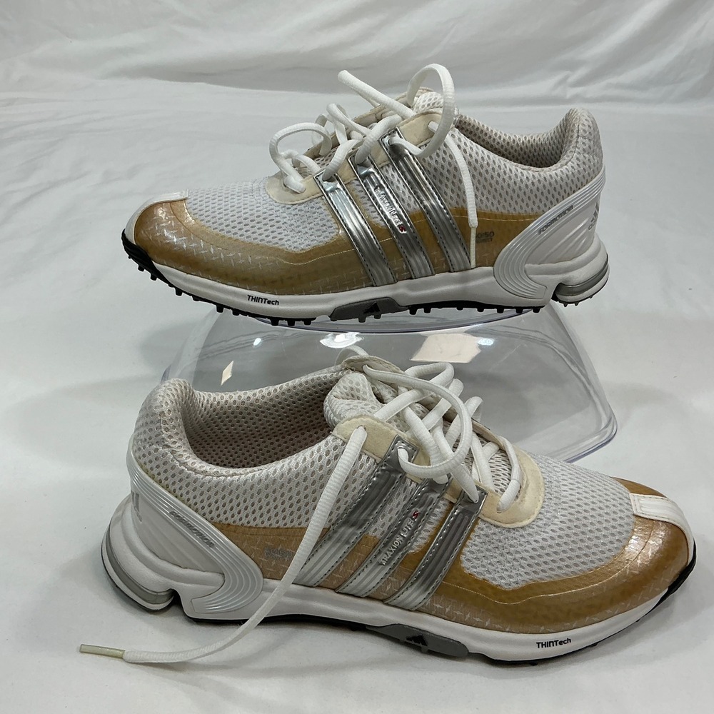 Adidas Traxion Lite Golf Shoes White Tan Silver Womens Size 8 - Picture 12 of 13